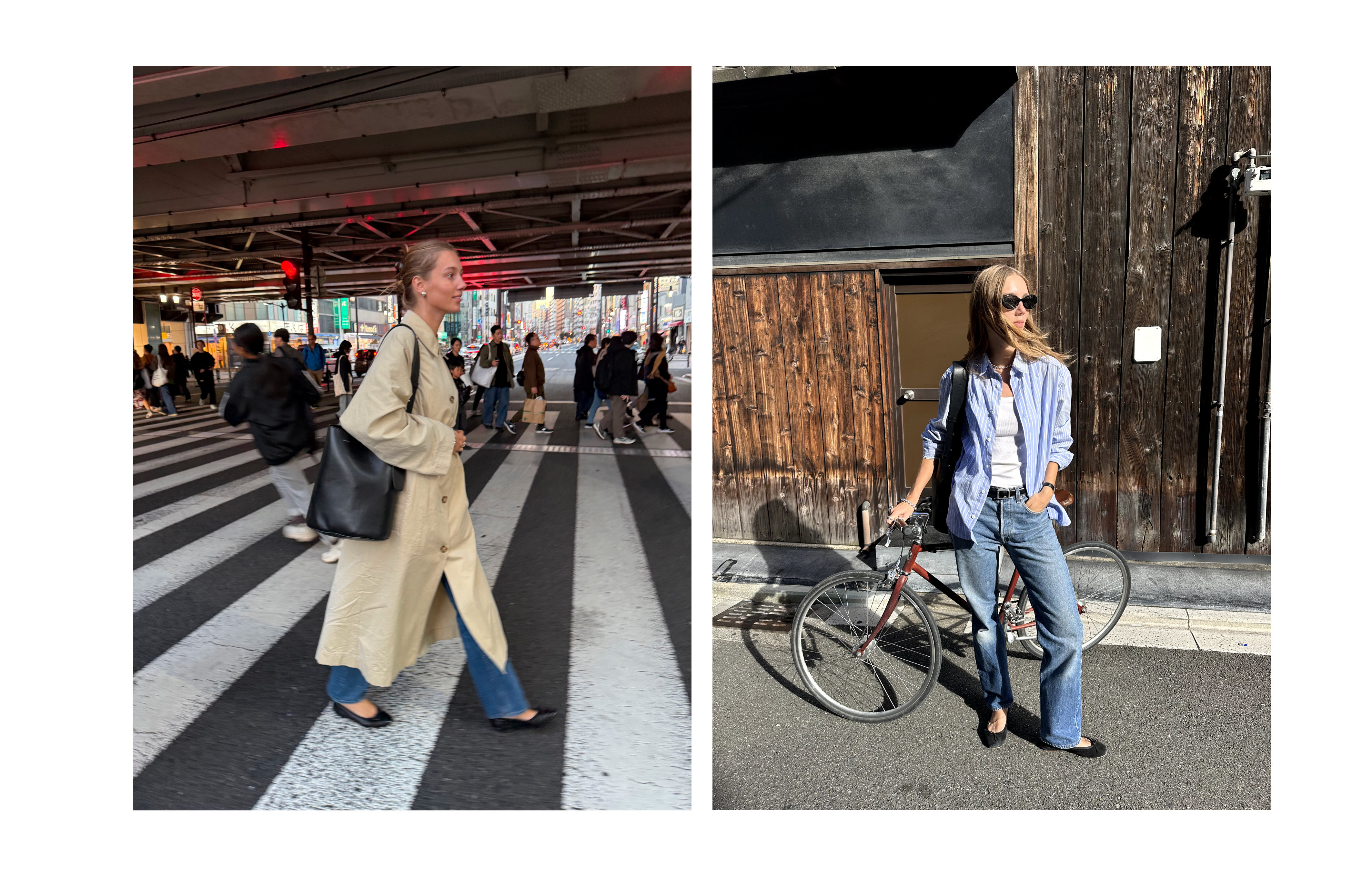 Amalie's on-the-go outfits for exploring Tokyo's bustling streets and cycling through the unique scenery of Kyoto - an absolute must-see!