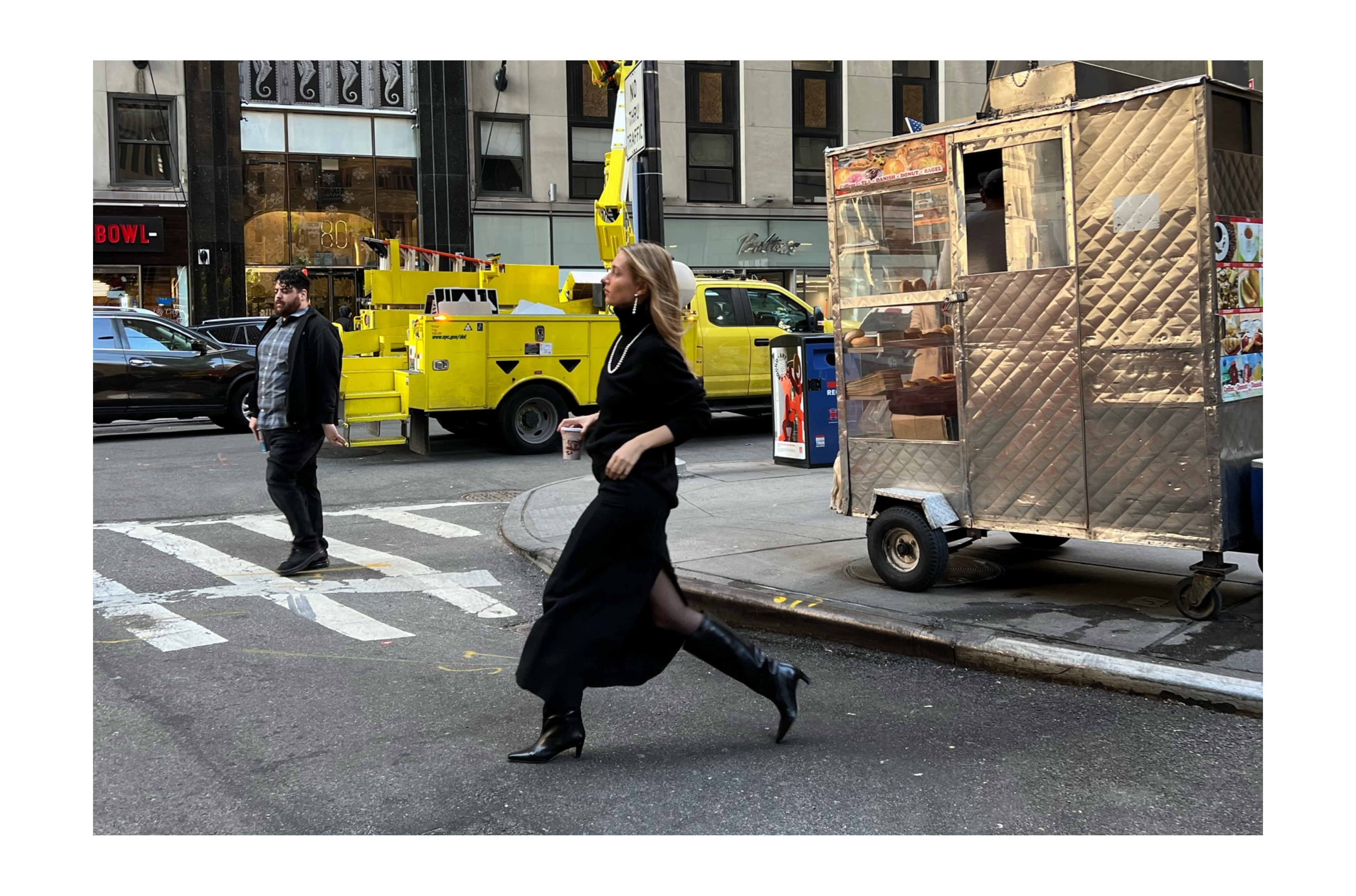 Cecilie having a real NYC moment wearing the Josephine Earrings and The Olivia Necklace. 